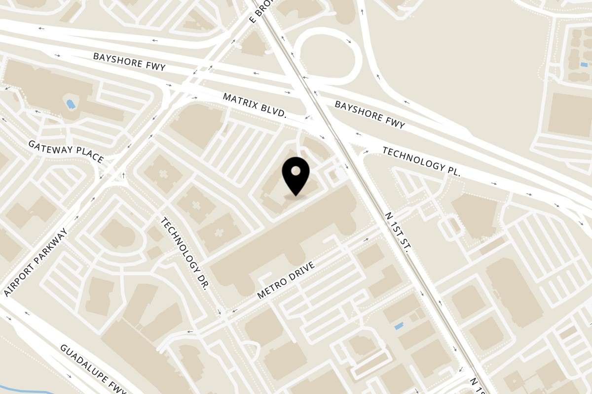 Map showing the location of Slice Pizza on 1751 N First St #20 in San Jose